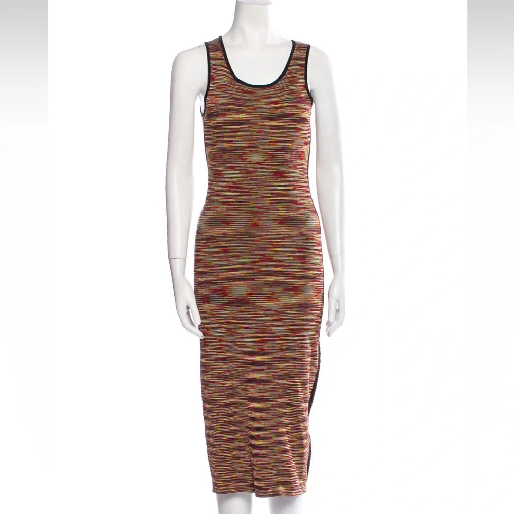 SANDRO Paris Roselia Knit Bodycon Black Red Space Dye Tank Dress Size 2 - Picture 4 of 15